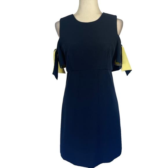 Milly Mini Cocktail Dress Cold Shoulder Short Sleeve Navy and Lime Size 6 - Picture 5 of 12